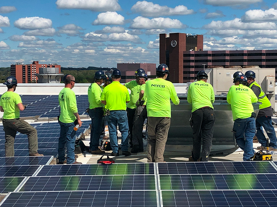 rooftop install with solar panels